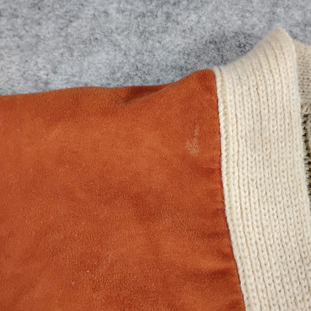 Vintage Western Cardigan Sweater Cream Rust Suede Yoke Elbow Patches L Mohair - Picture 7 of 14